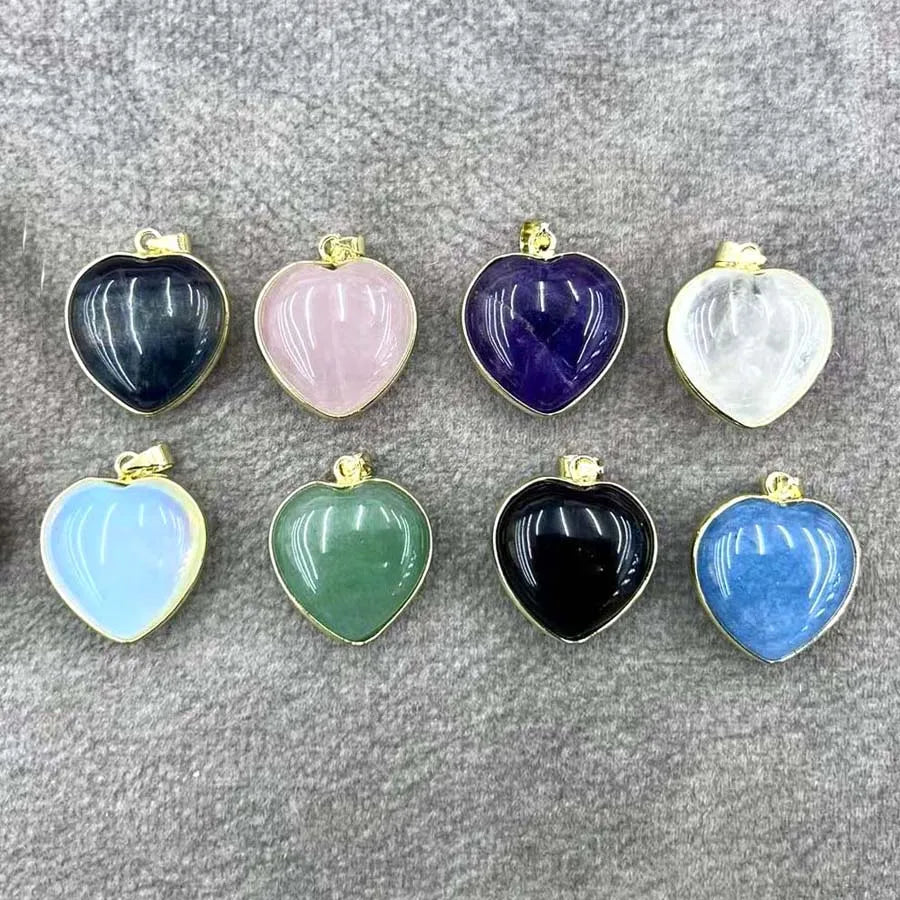Charms Natural Healing Crystal Heart Stone Pendants For Women Necklace DIY Amethyst Rose Quartz Fluorite Aquamarine Men Jewelry