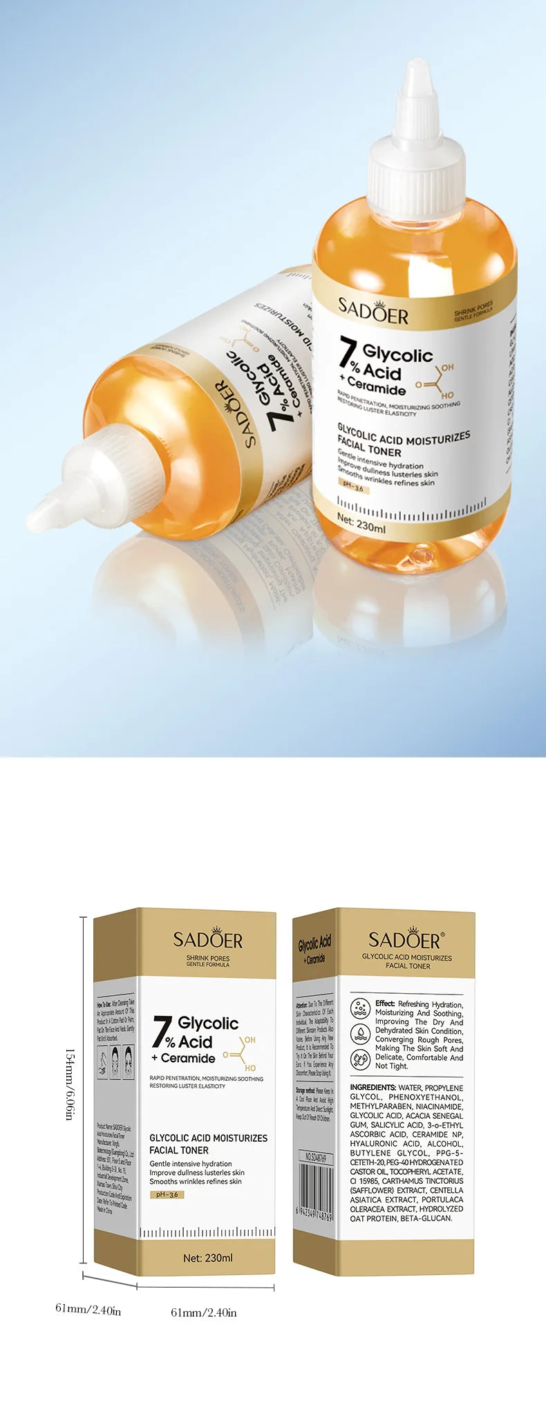 Toner SADOER Glycolic Acid Soothing Moisturizing Serum Improves Dirty and Dry Skin Fine Lines