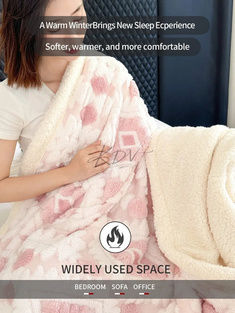 Geometric Patterned Jacquard Fleece Blanket Double Layer Thick Warm Taffeta Sofa Throw Blanket Spring Autumn Plush Bed Blanket