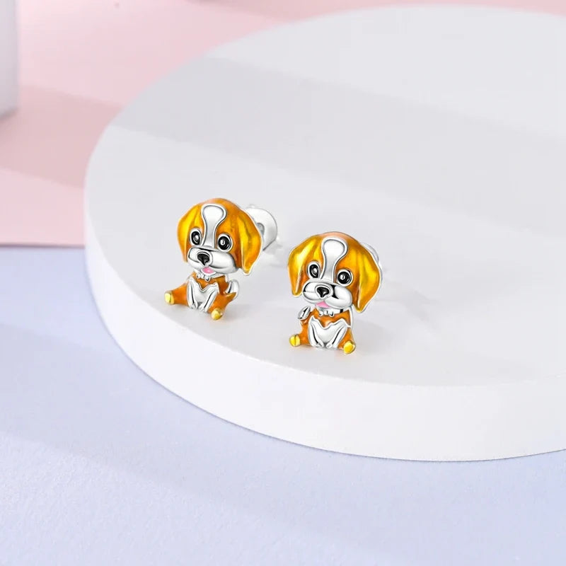 Original 925 Sterling Silver Colorful Cute Animal Pet Stud Earrings For Women Collocation For Girlfriend Birthday Gift