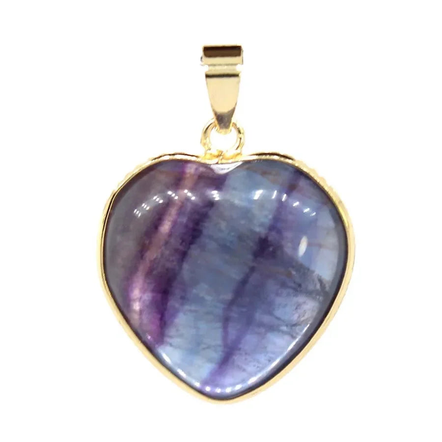 Charms Natural Healing Crystal Heart Stone Pendants For Women Necklace DIY Amethyst Rose Quartz Fluorite Aquamarine Men Jewelry
