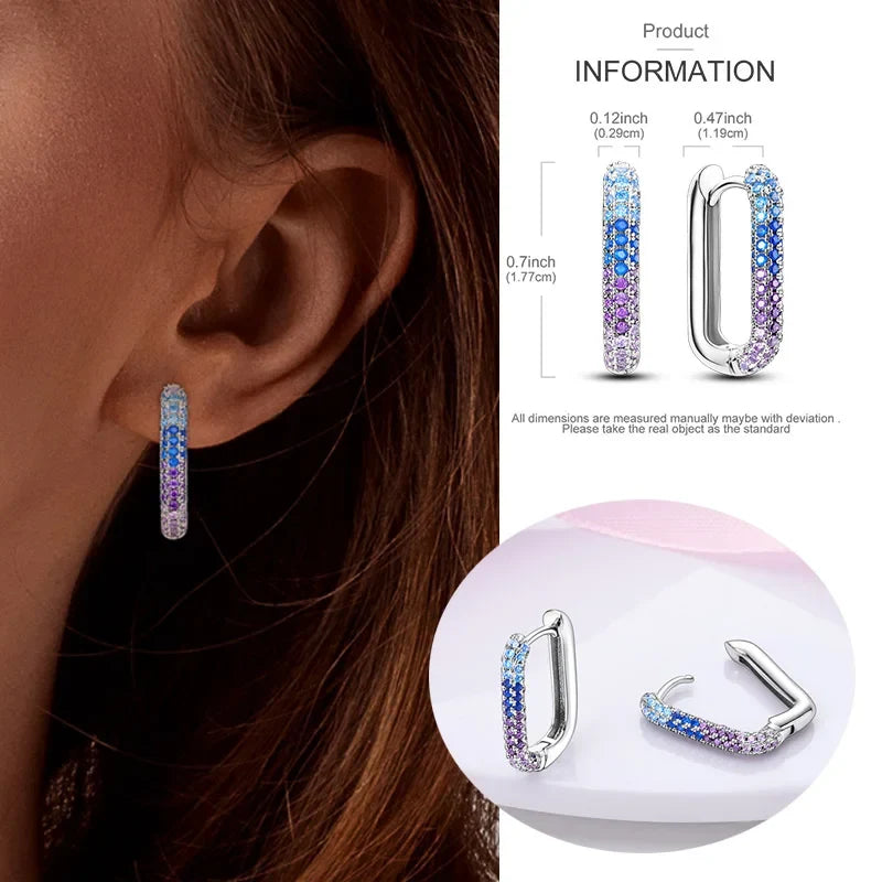 925 Sterling Silver Hoop Earring For Woman Night Sky Blue Purple Gemstone Original Earrings Fashion Jewelry Gift