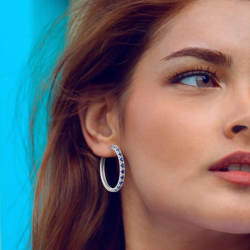 925 Sterling Silver Hoop Earring For Woman Night Sky Blue Purple Gemstone Original Earrings Fashion Jewelry Gift