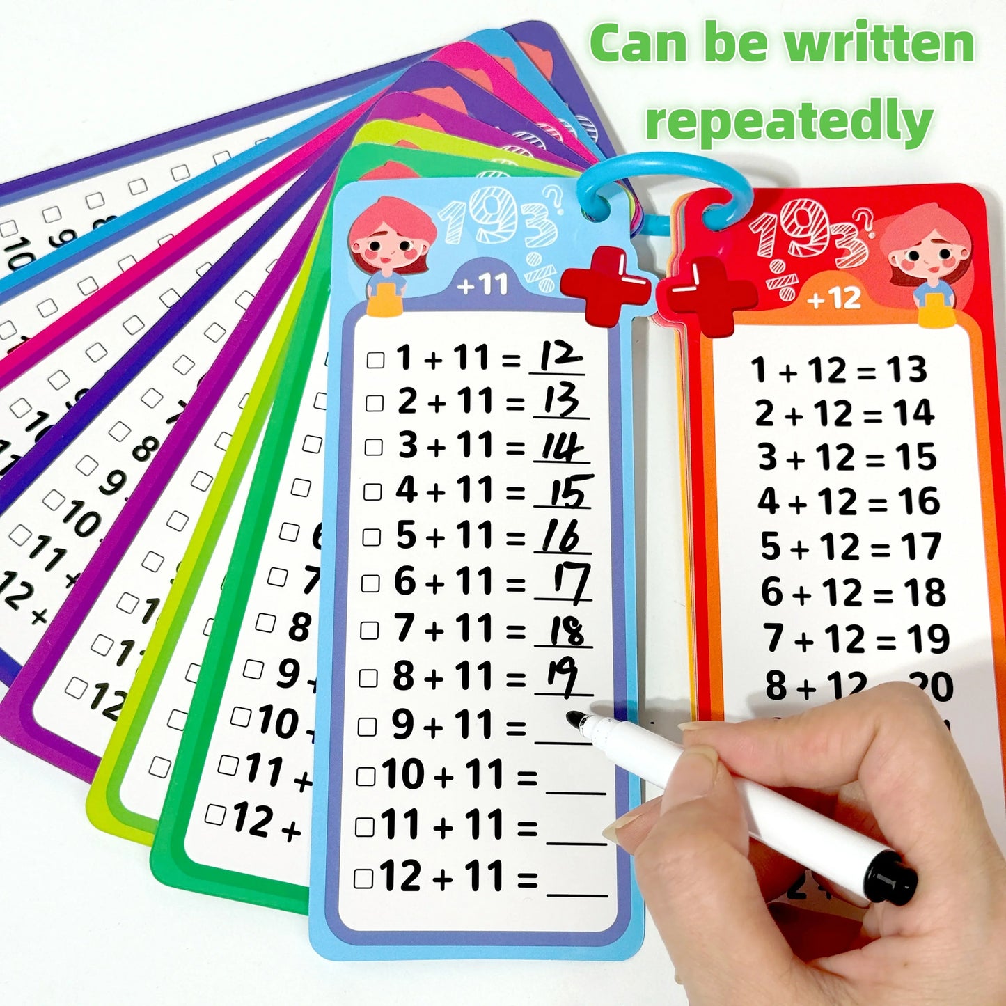 Digital Learning Flash Cards, Addition, Subtraction, Multiplication, Division, Fractions, Math Formula Memory, 15 Cards with Two Erasable Pens, Learning Toy