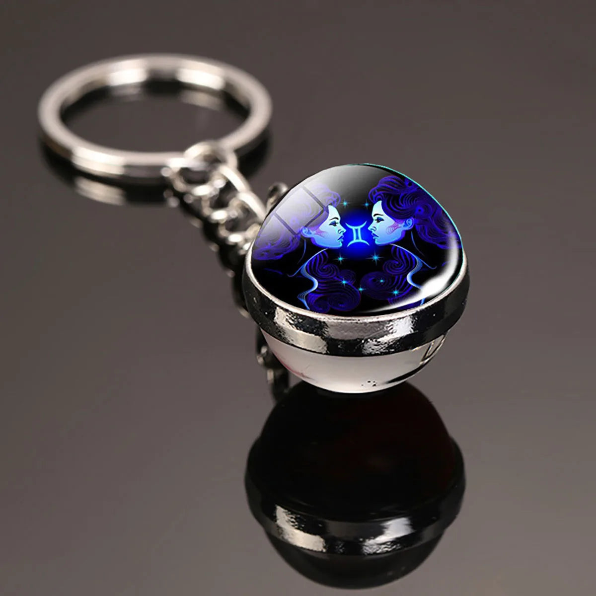 12 Constellation Key Chain Luminous Double Sided Glass Ball Pendant 12 Zodiac Key Chain Fashion Birthday Gift for Men and Women
