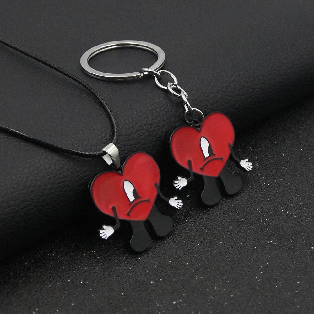 Cute Rabbit Bad Bunny Keychain Fashion Heart Pendant Keyring For Women Men Jewelry Gift