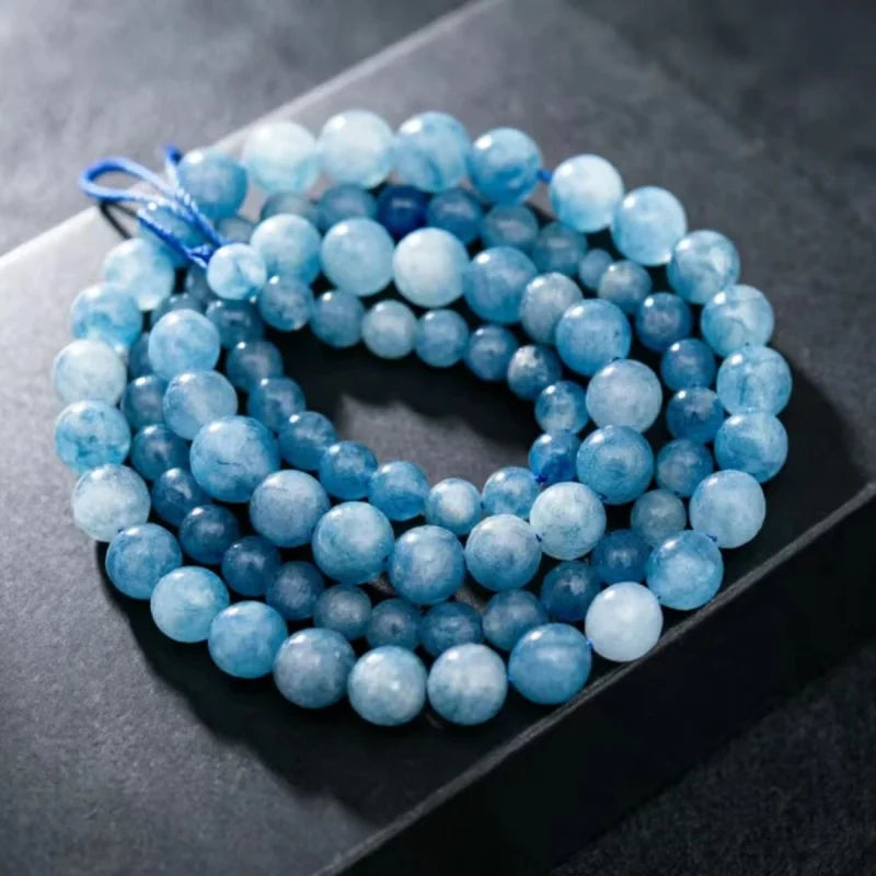 Natural Aquamarines Stone Beads Blue Round Gemstone Bead for DIY Bracelet Necklace Charms Jewelry Making Beaded Accessories