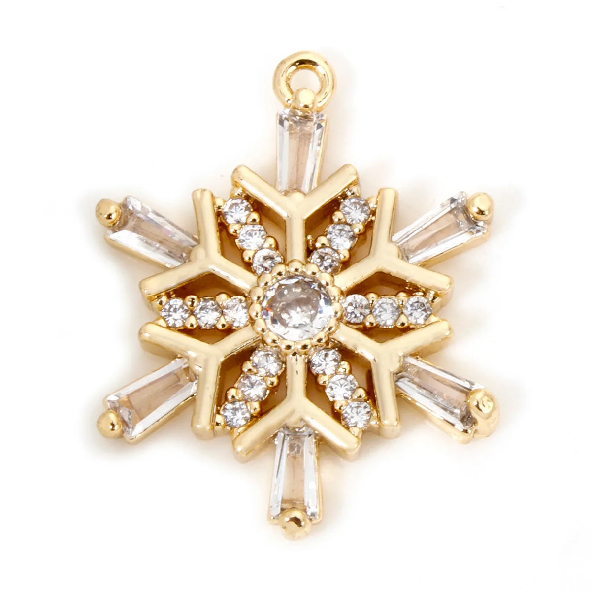 1 Piece Brass Christmas Charms 18K Gold Plated Christmas Snowflake Clear Cubic Zirconia Pendants For DIY Jewelry Making Findings