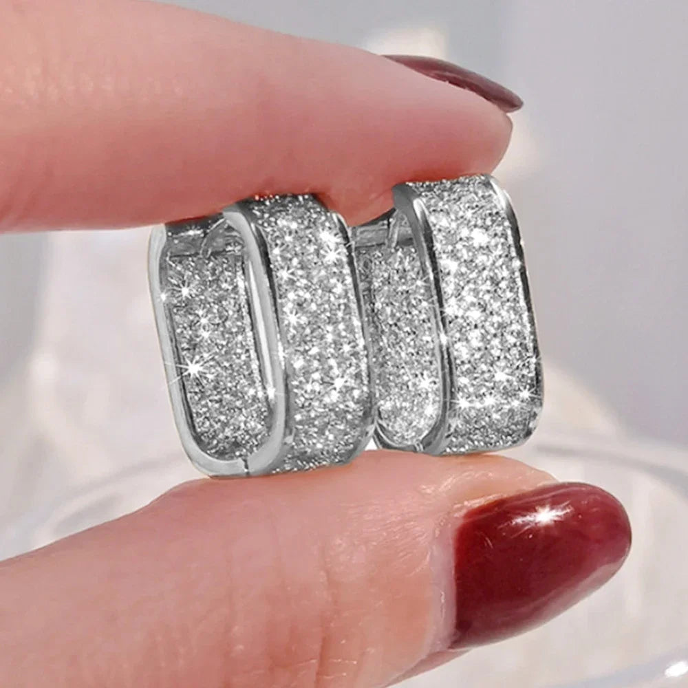 Classic Luxury CZ Korean Fashion Women's Earrings Metal Silver Gold Simple Exquisite Girls Popular Jewelry Accessories Selection