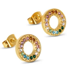Shiny Zircon Hoop Earrings for Women Trendy Golden Stainless Steel Circle Earring Jewelry Pendientes