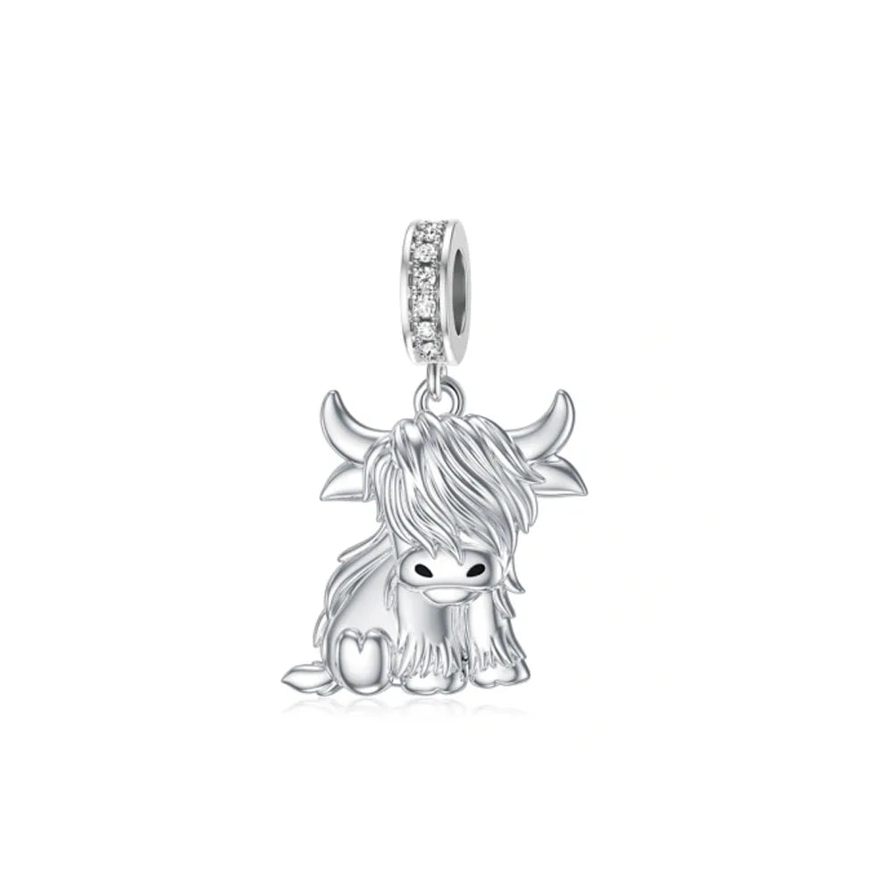 Fashionable 925 Sterling Silver Highland Cow Animal Pendant Suitable for Bracelets, Necklaces, DIY Women's Jewelry Accessories