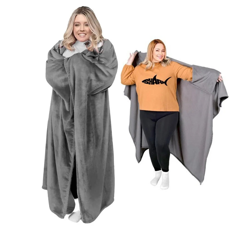 Cozy Flannel Winter Wearable Blanket Warm Sofa Throw Blanket Soft Thickened Leisure Blanket Winter