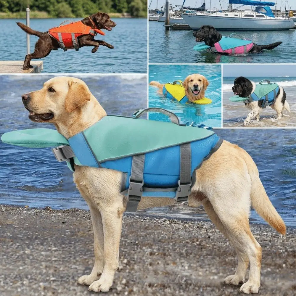 Pet Supplies Reflective Stripes Dog Life Jacket Adjustable Large Buoyancy Safety Vest Breathable Pet Life Vest Water Sports