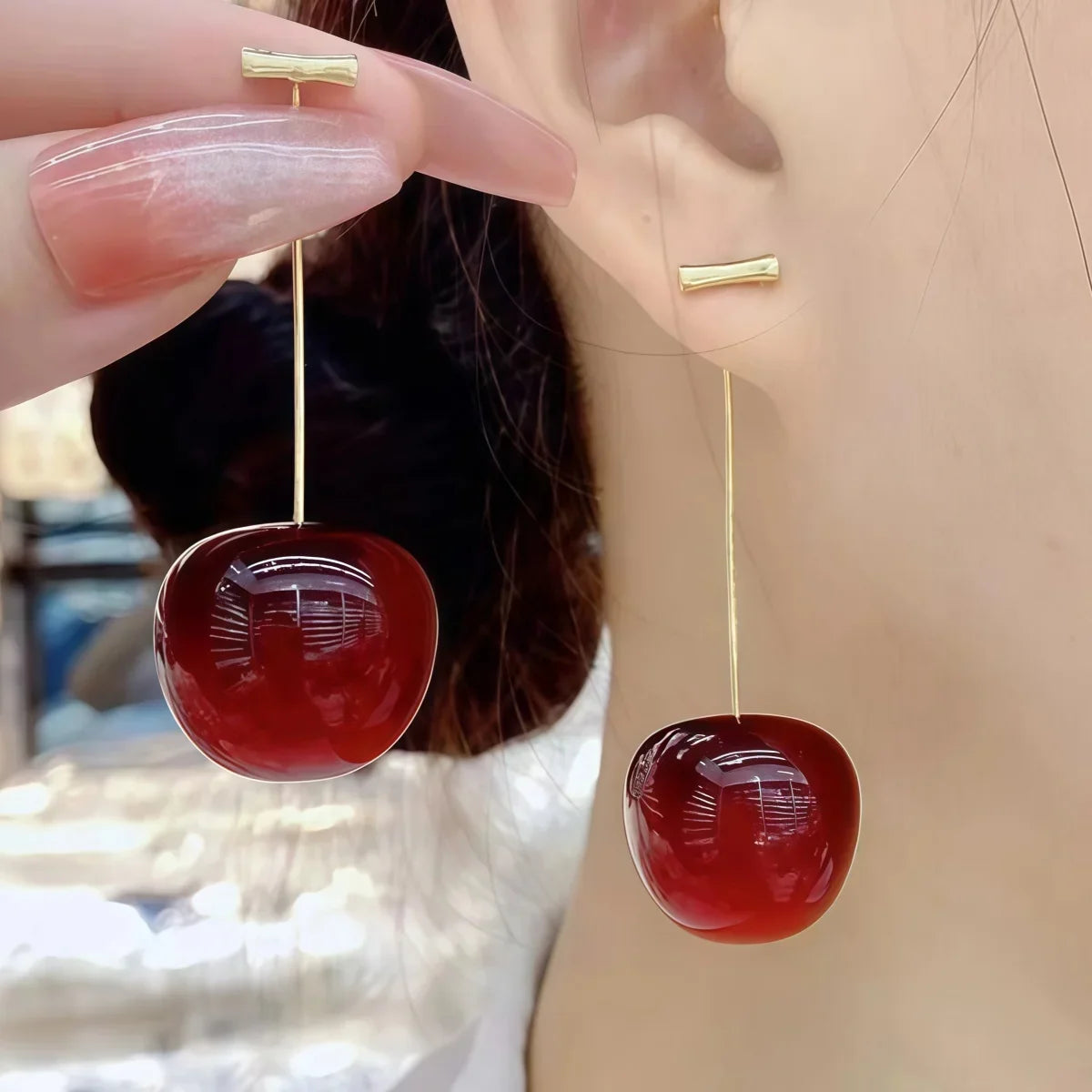 Cherry Earrings for Women Fun Fruit Drop Dangle Earrings Cute 3D Red Jewelry Unique Fruit Charm Jewelry Gifts