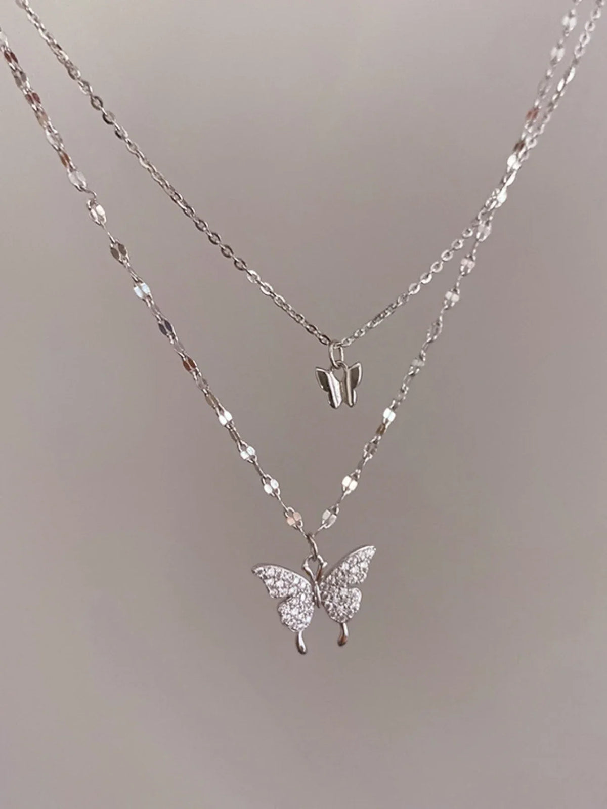 Double Layer Butterfly Necklace for Women, Lats Sparkling Collar Chain, Exquisite Jewelry, Banquet Party, Holiday Gift, 1