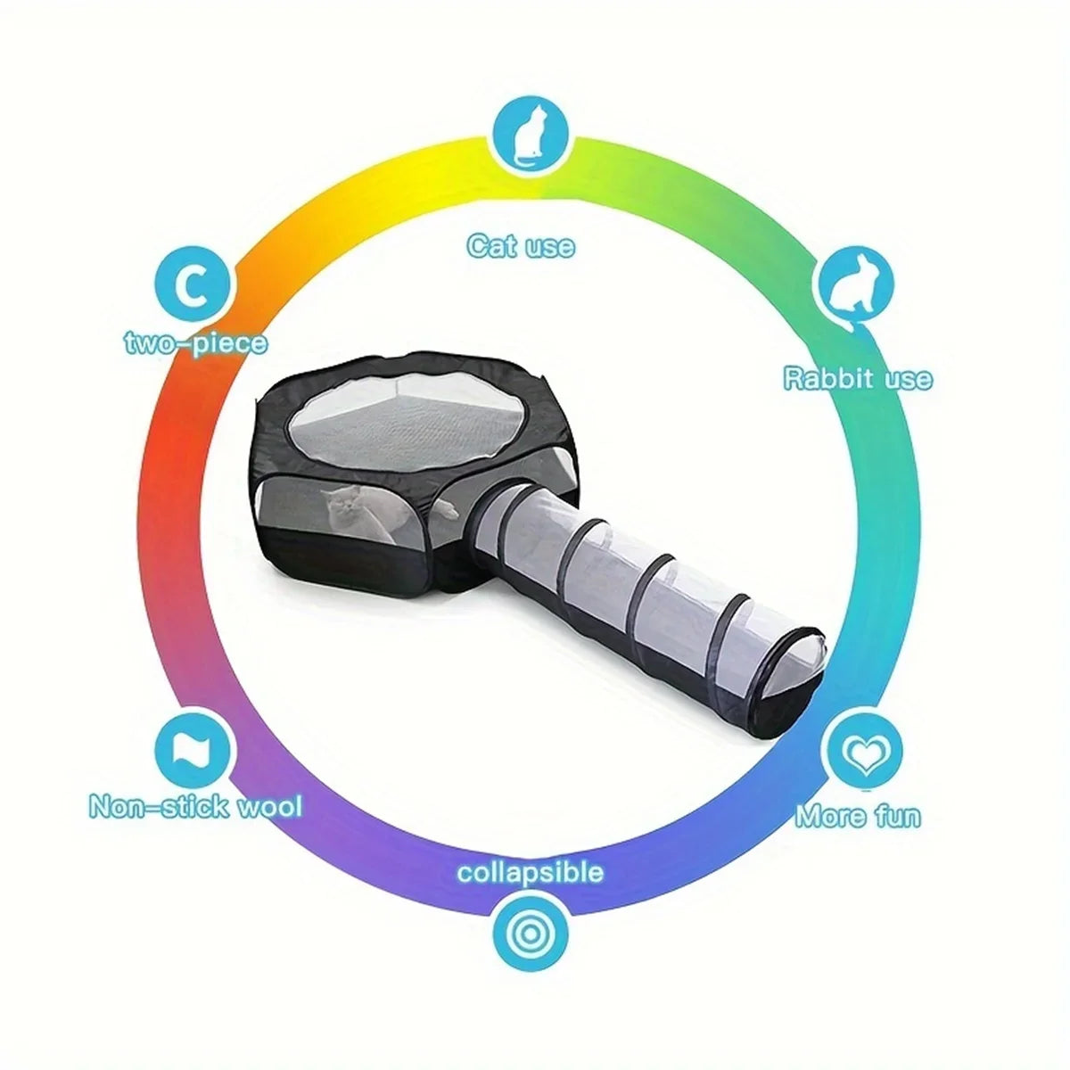 2-Piece Cat Tunnel & Play Mat Set - Foldable, Interactive Pet Toy ForCats And Dogs - Durable Polyester