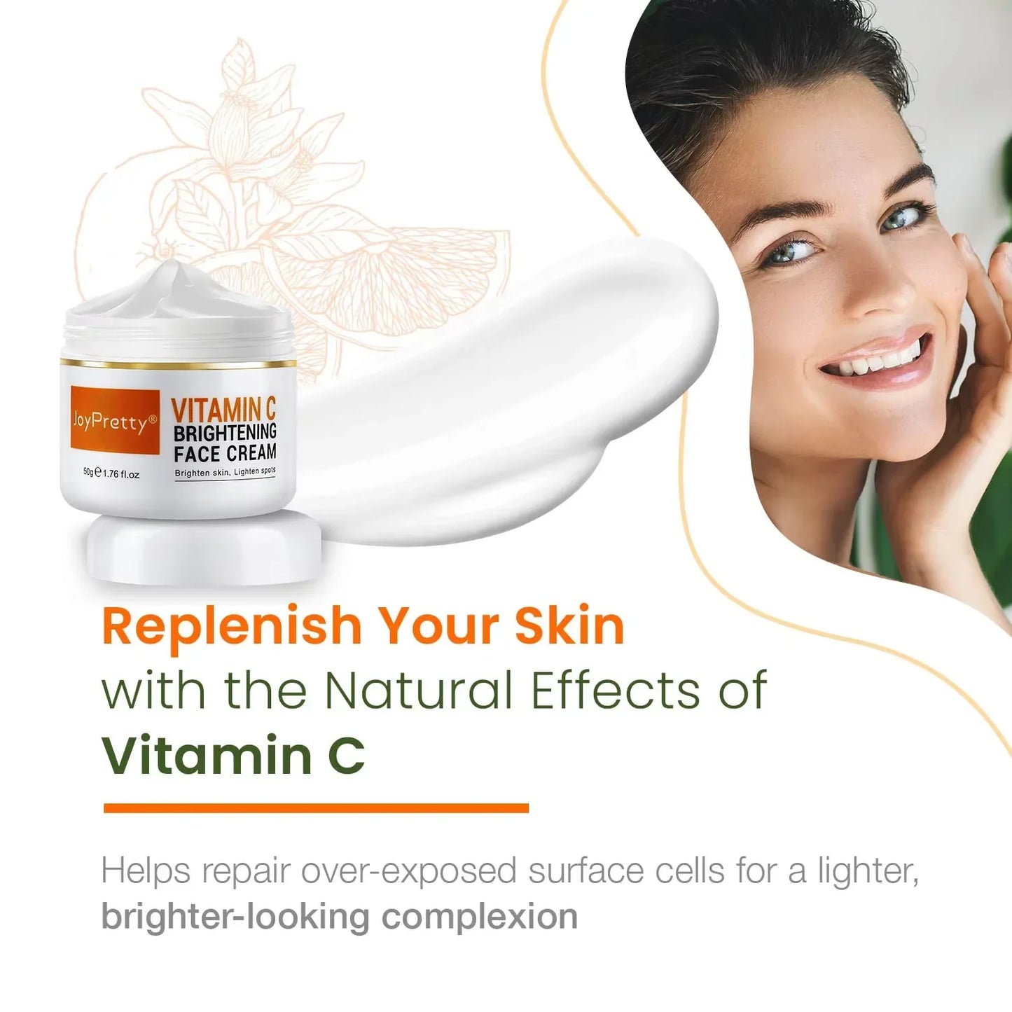 JoyPretty Vitamin C Face Cream Whitening Hyaluronic Acid Moisturizing Dark Spot Remover Brightening Facial Cream Skin Care 50g