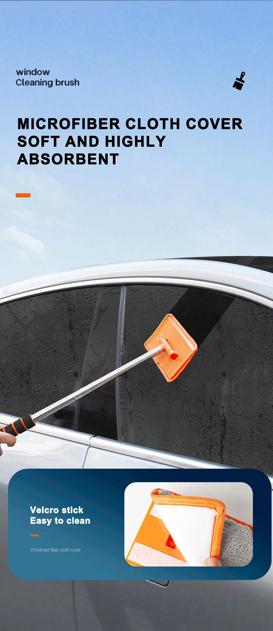 SEAMETAL Car Front Windshield Defogging Brush Telescopic Long Handle Car Household Glass Clean Brushes Dust Remover Tool