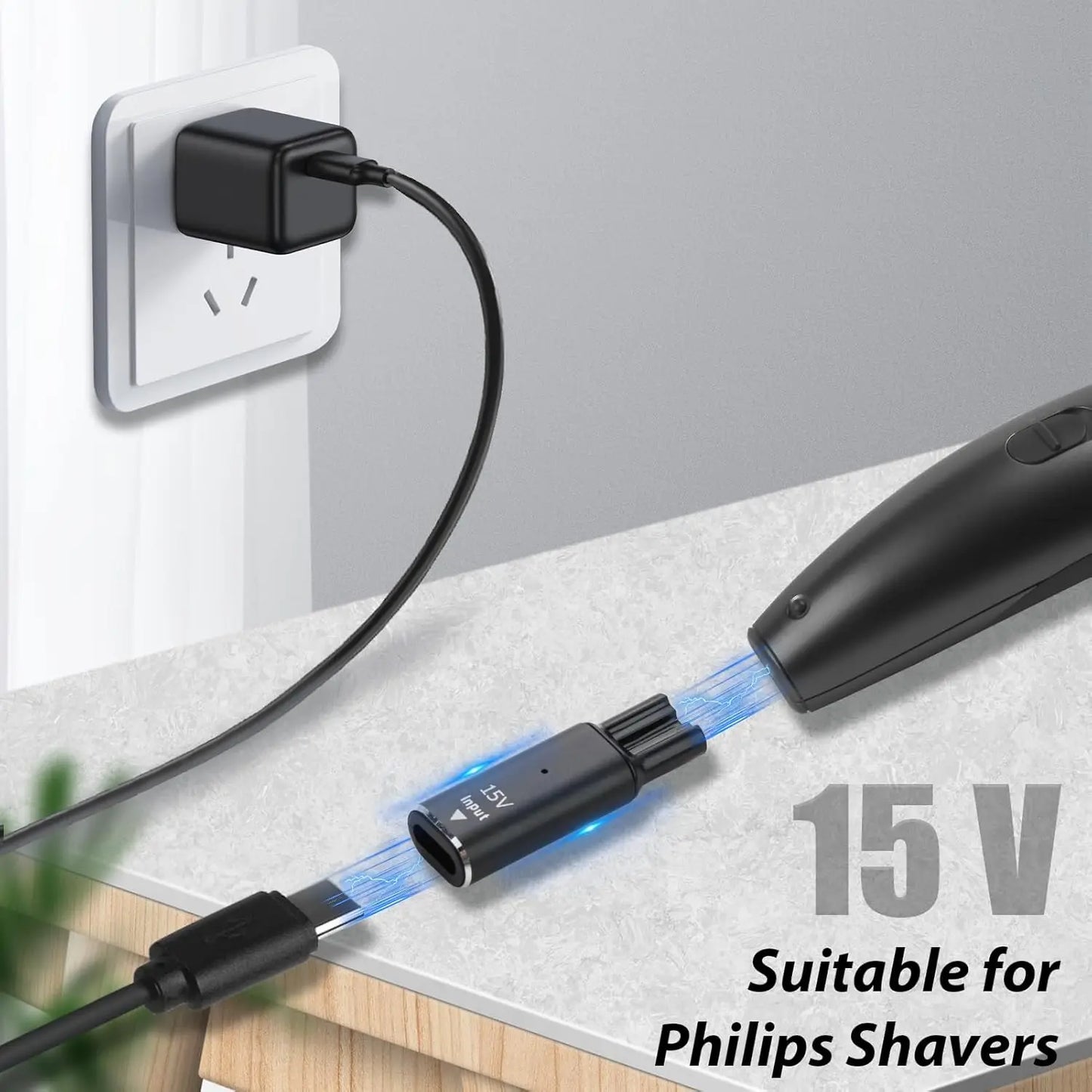 Brangdy 15V HQ8505 Type-C Shaver Adapter Charging Converter for Philips OneBlade QP6510 QP6520 QP6530 Electric Beard Trimmer