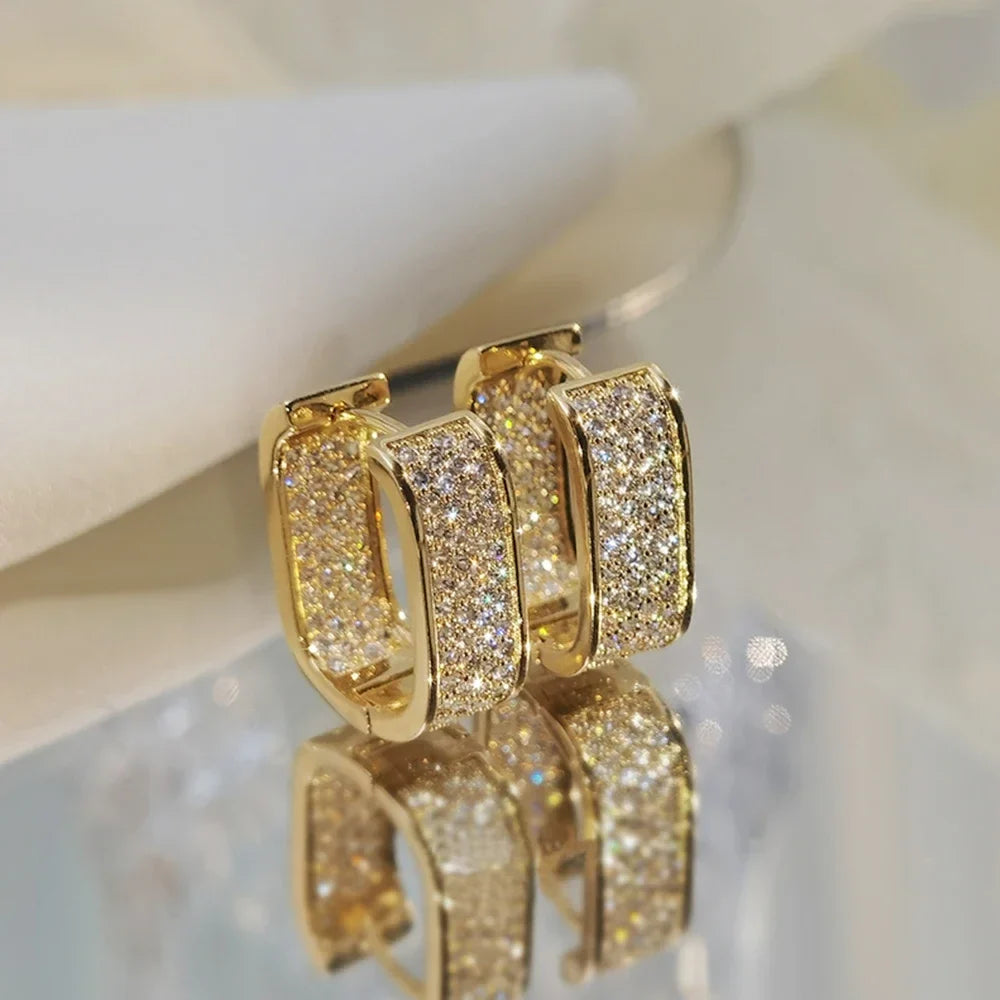 Classic Luxury CZ Korean Fashion Women's Earrings Metal Silver Gold Simple Exquisite Girls Popular Jewelry Accessories Selection