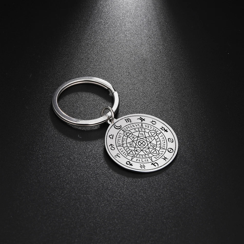 Dawapara Protection Secret Seal of Solomon Pendant Keychain Witchcraft Hexagram Wealth Fortune Amulet Stainless Steel Jewelry