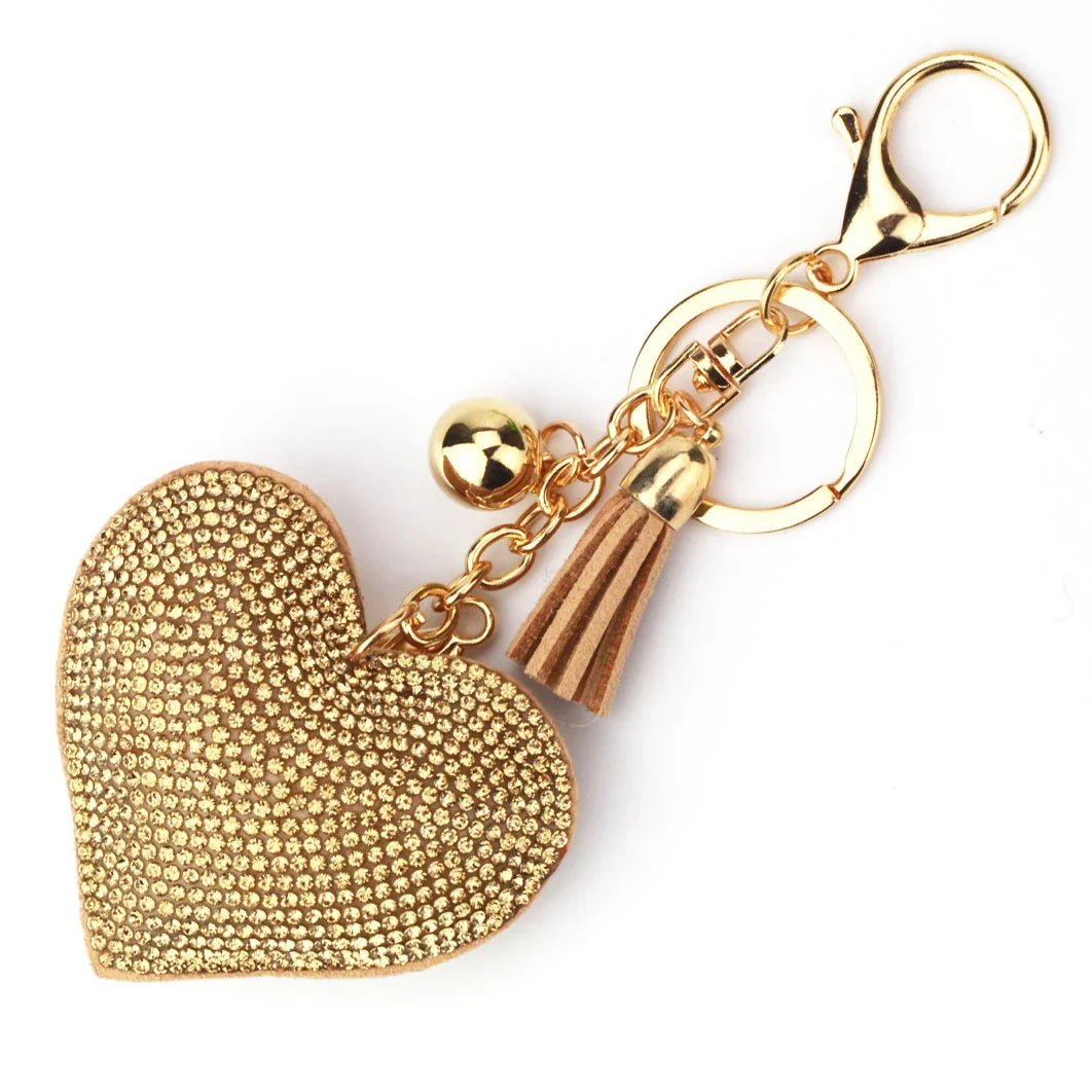 Rhinestone Heart Finger Keychain Bling Crystal Strap Pendant for Key Keychain Handbag Wallet Key Accessories Gift for Women