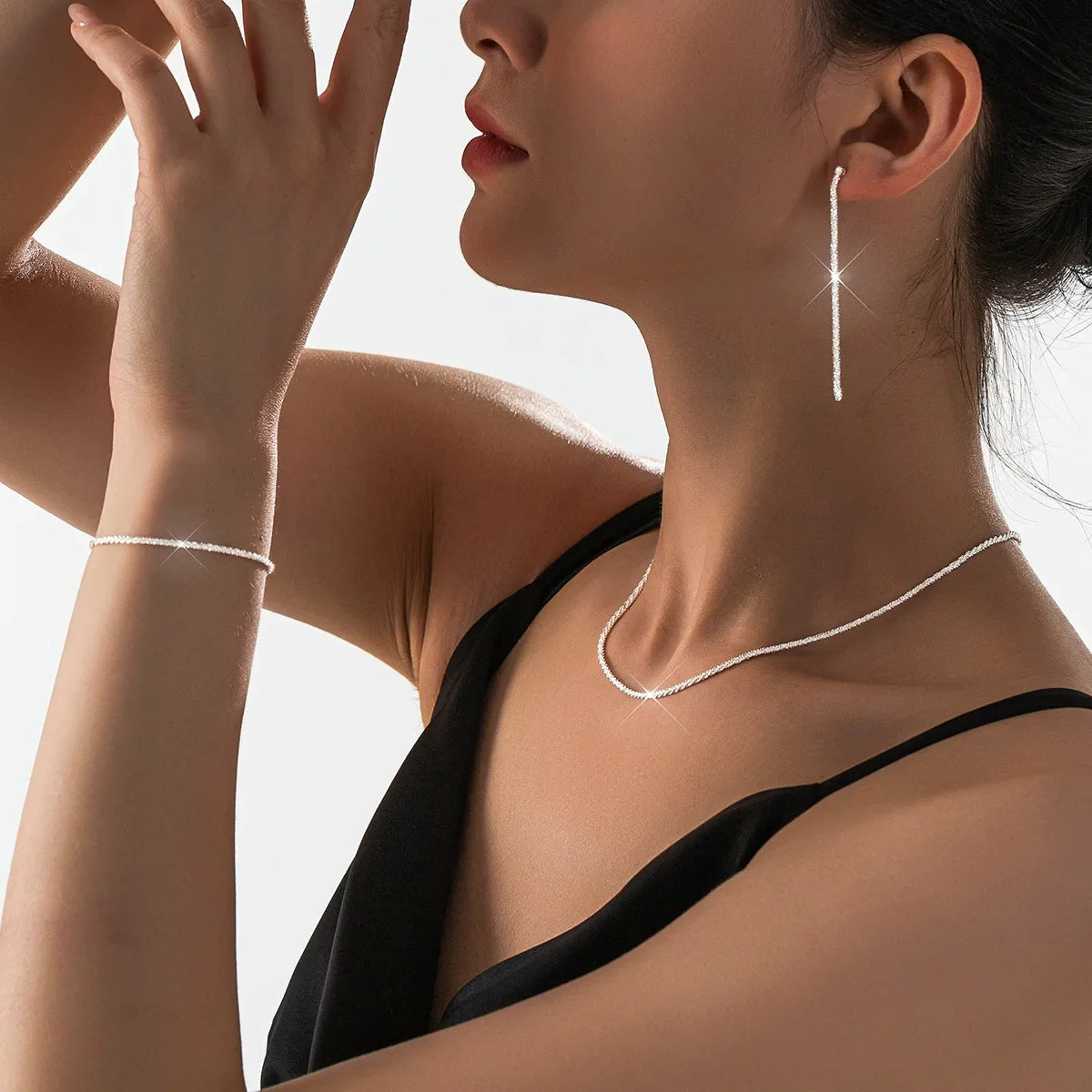 Starry Sky Sparkling Necklace, Women's Clavicle Chain Bracelet, Simple Sparkling Plain Chain, Stackable Design