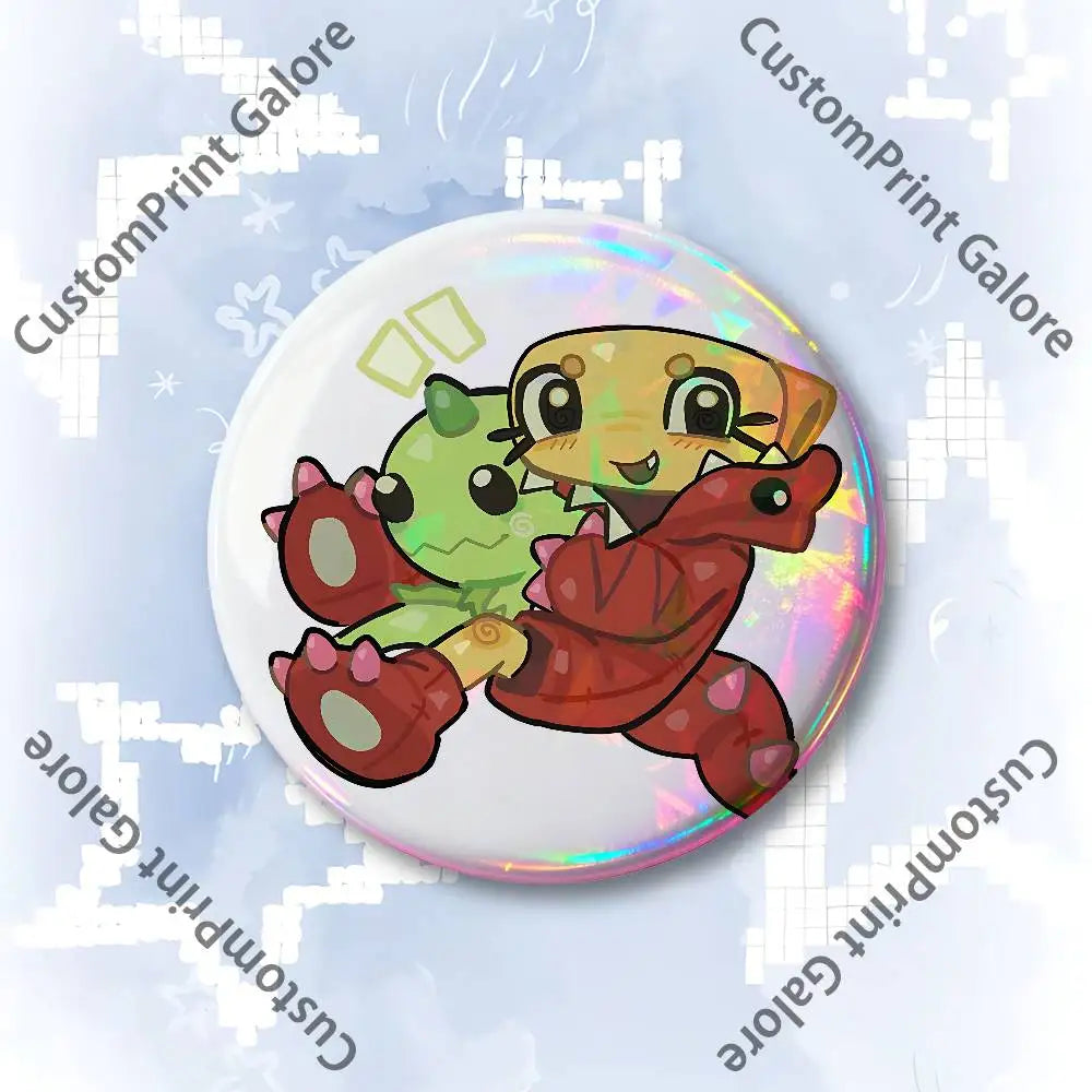 Cute Funny S-Shelly W-Wold Customizable Badge Tinplate Brooch Laser Film Lapel Pin for Decoration Party Small Gifts