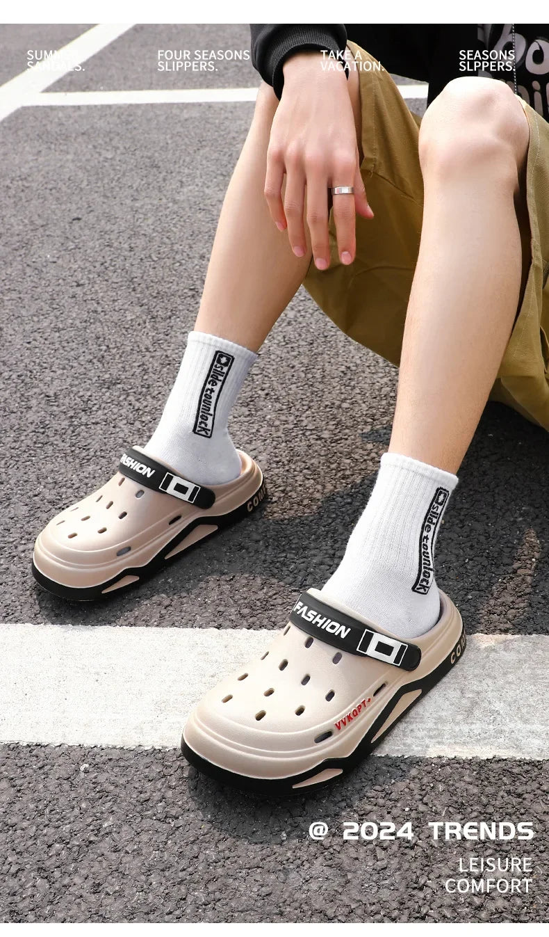 New fashion sandals Men's EVA casual comfortable hole garden shoes outdoor men's beach sandals indoor home unisex slippers