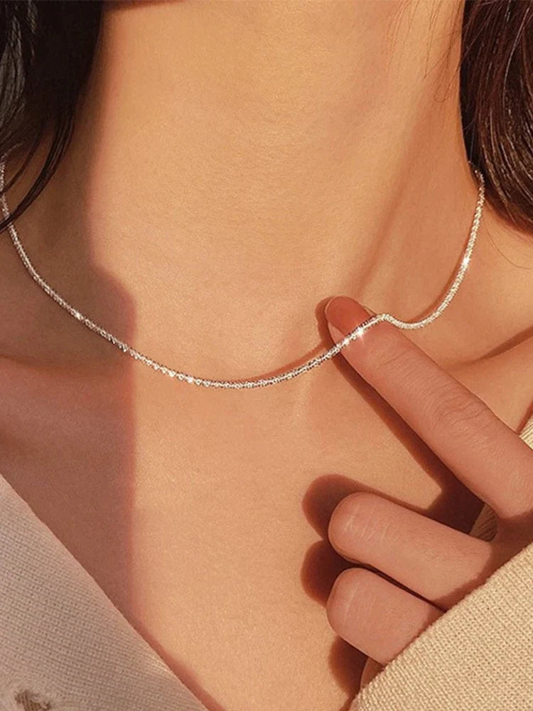 Trend Sparkling Silver Color Choker Necklace For Women Elegant Clavicle Chain Necklace Party Wedding Collar Jewelry Gifts