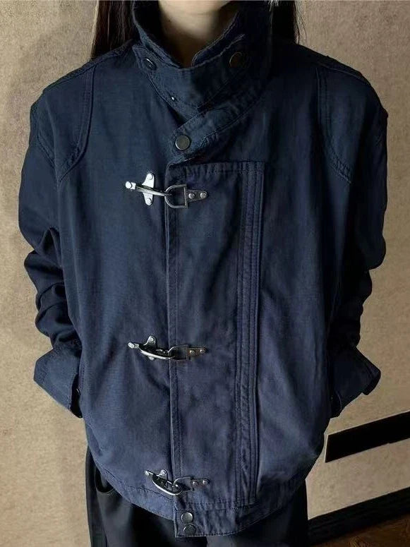 Vintage Cropped Jackets Women Harajuku Casual Slim Fit Zipper Coat Y2K Streetwear Long Sleeve Outerwear Autumn New Arrival