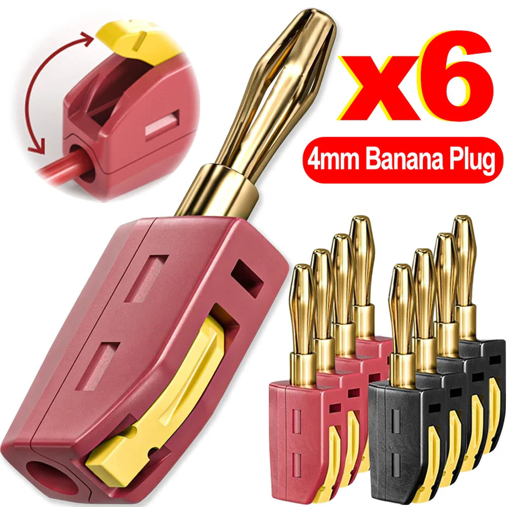 1-6PCS Portable 32A 4mm Banana Plug Solderless Quick Connect High Current Gold-Plated Connectors Audio Copper Speakers Amplifier