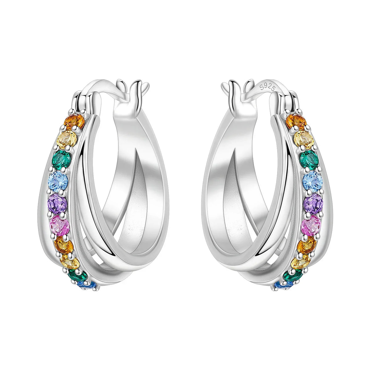 PANPOKI S925 Sterling Silver Purple Zircon Series Earrings Hoop Earrings For Women Jewelry Original Party Trendy Gifts