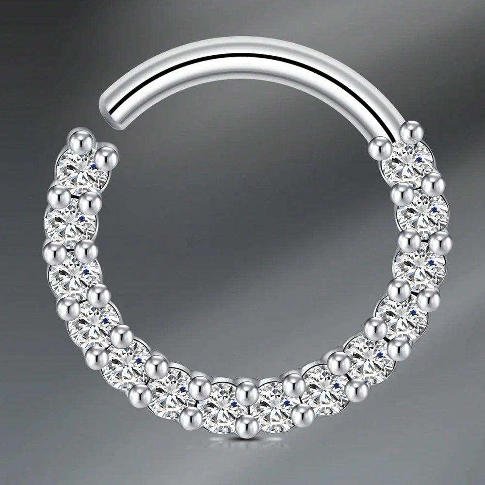1pc Stainless Steel Nose Septum Clicker 20G 16G Flower Cubic Zirconia Decorated Piercing Nose Ring, Suitable For Daily Wear