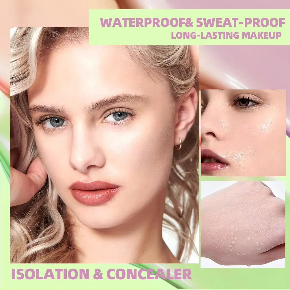 Face Makeup Primer Tri-color Cream Contour Color Isolation Waterproof Makeup Foundation Natural Makeup Base Cream 40g
