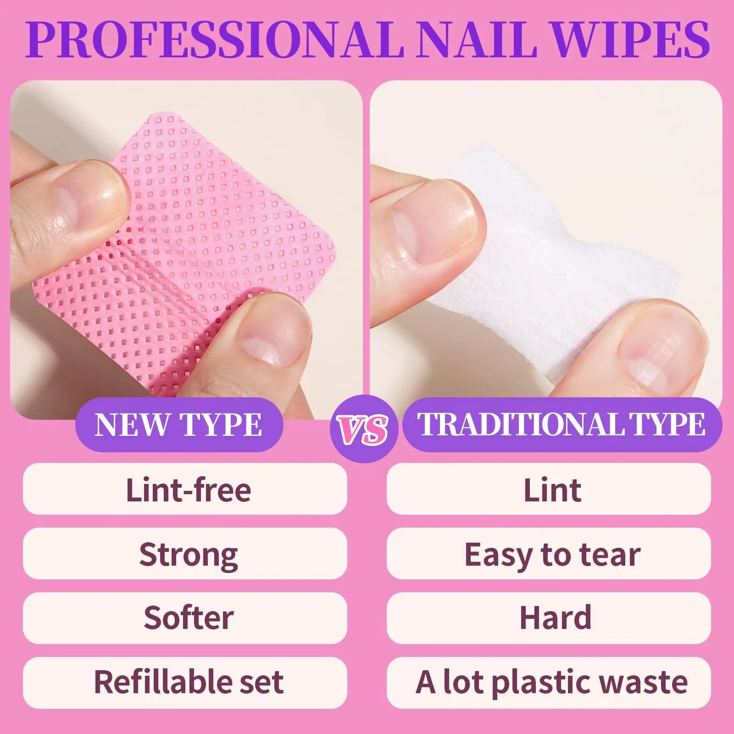 50Pcs Lint Free Nail Wipes Eyelash Extension Glue Wipes Cleaner Cloth Non-Woven Fabric Nail Gel Polish Remover Cotton Pads