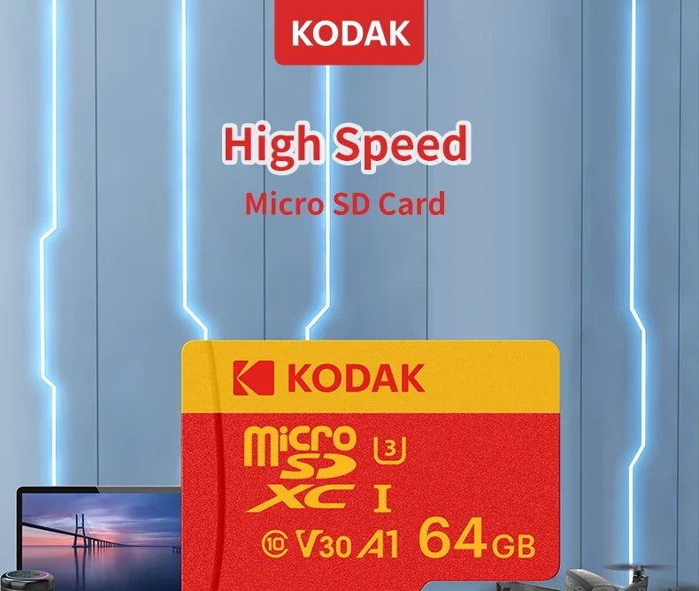 KODAK 128GB Micro SD Card U3 V30 256GB 64GB 32GB 4K High Speed TF Card for Phone Camera Drone Original TYPE-C Reader