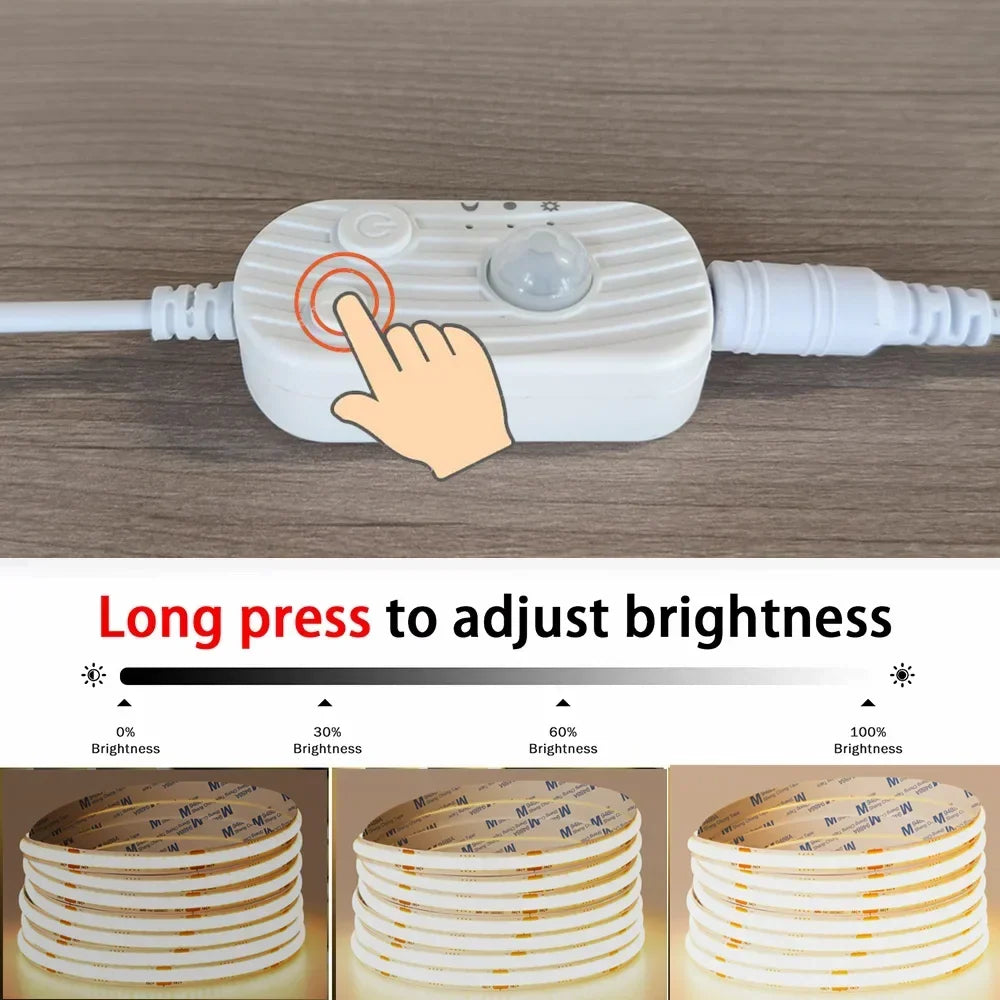 PIR Induction Dimmable 5V USB Adjustable COB Light Strip Motion Sensor Night Light Bathroom, Bedroom, Bed TV Lighting Decoration
