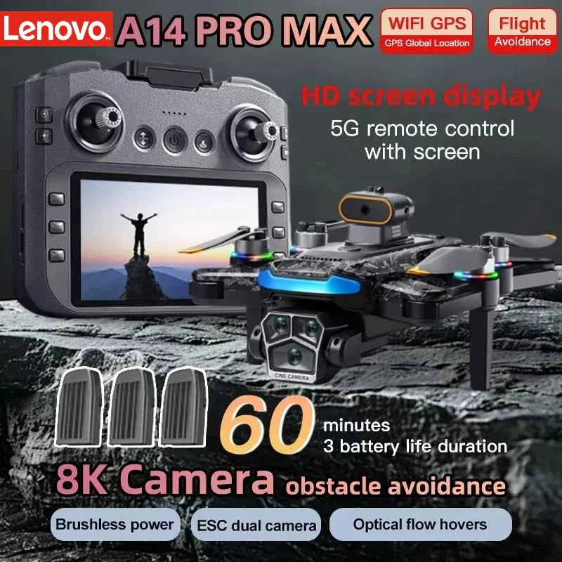 Lenovo Drone With screen RC 8K Professional HD Aerial Photography GPS Laser obstacle avoidance Three-axis gimbal Aircraft