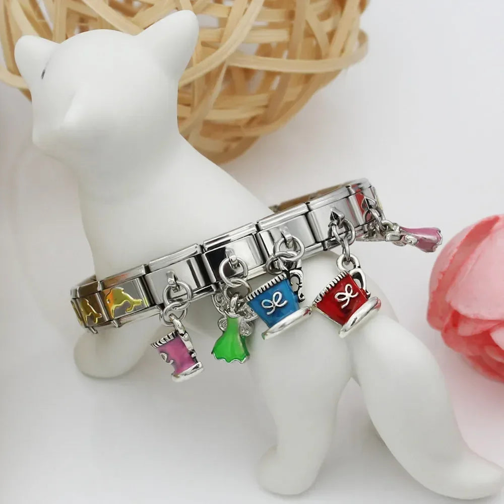 Hapiship 9mm Width Original Daisy Unicorn Angel Cup Santa Claus Italian Charm Fit Bracelet Stainless Steel Jewelry Making DJ050