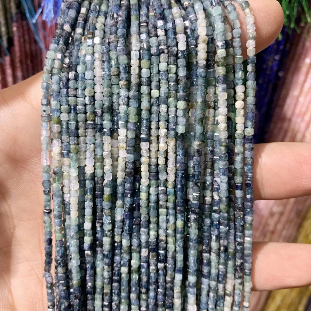 2x2mmNatural Colored Tourmaline Blue Tourmaline Faceted Cube Beads Square Stone Beads for JewelryDIY Making  Gemstone Loose Bea