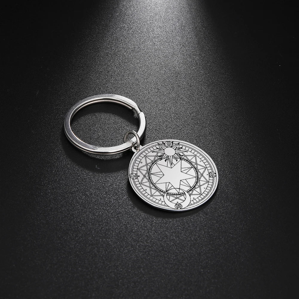 Dawapara Protection Secret Seal of Solomon Pendant Keychain Witchcraft Hexagram Wealth Fortune Amulet Stainless Steel Jewelry
