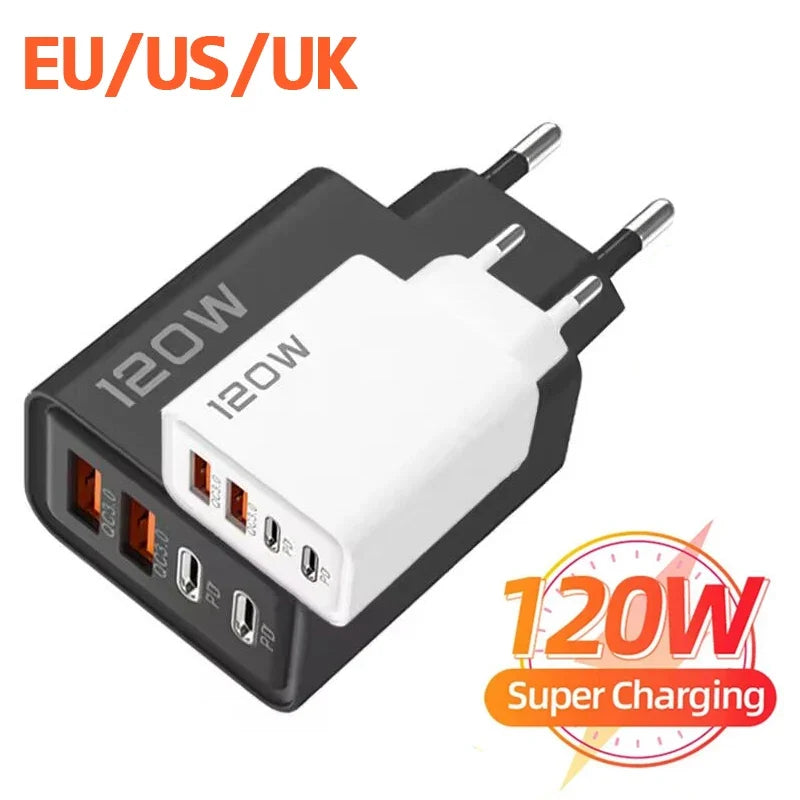 120W USB Type C Charger Mobile Phone Fast Charger Adapter For iPhone Samsung Xiaomi Quick Charge 3.0 EU/US/UK Plug Wall Charger