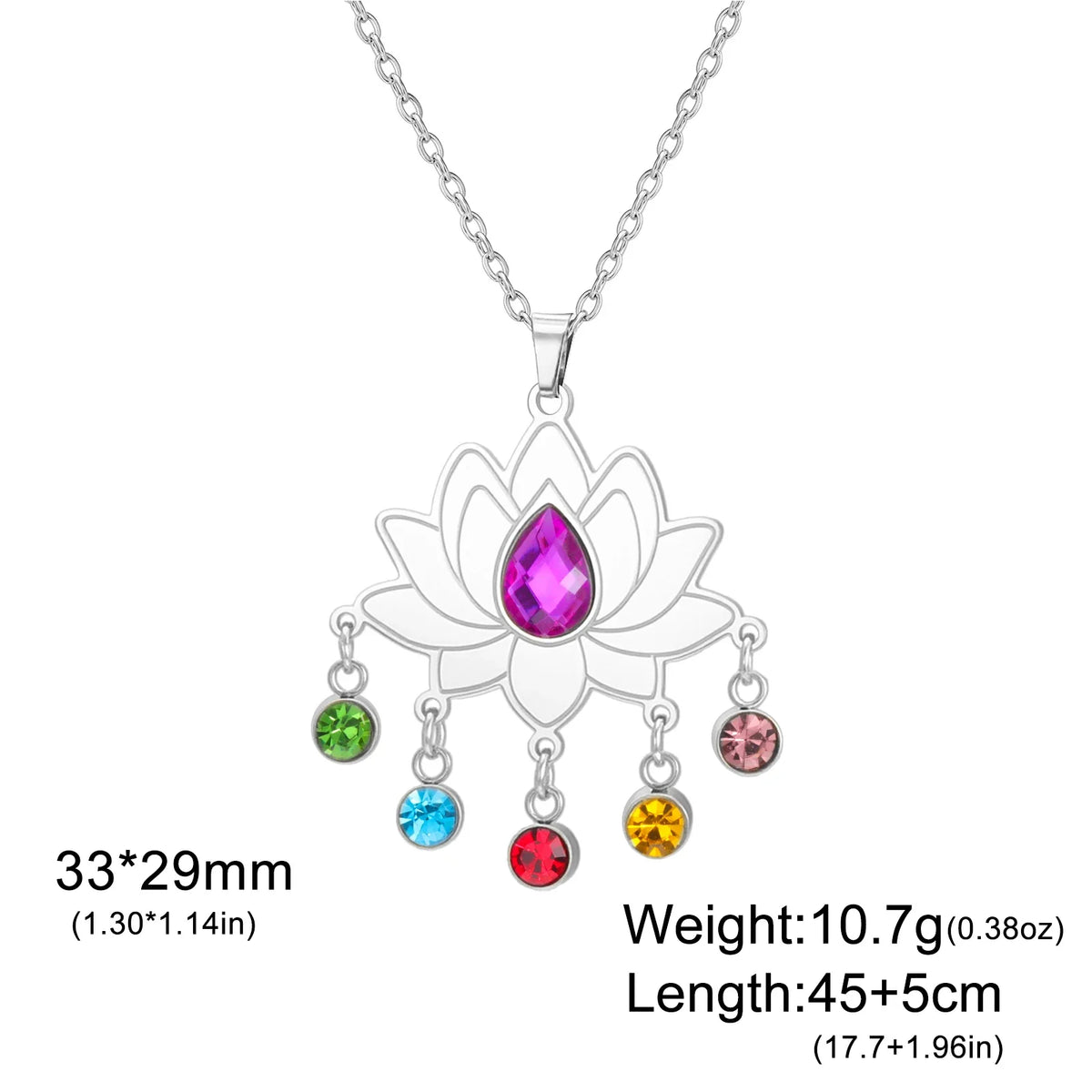 Gold Plated 7 Chakra Lotus Flower Necklace with Om Symbol Spiritual Yoga Jewelry Seven Colorful Zircon Lotus Flower Necklace