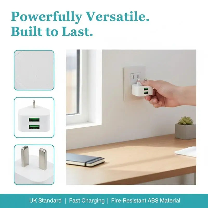 Latest 5V/2.1A Dual USB Port Fast Charger Universal UK Mains 3 Pin Plug Wall Charger Adapter USB Charging For Phone Tablet