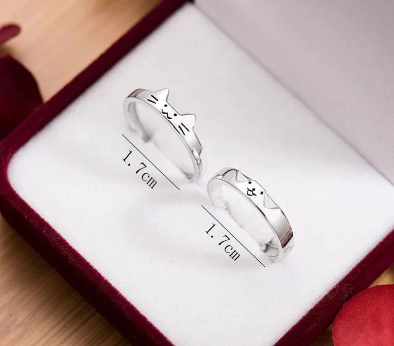 2pcs Simple Design Cute Cat Dog Animal Adjustable Couple Ring for Women Men Cartoon Fashion Couple  Friends Rings Jewelry Gifts
