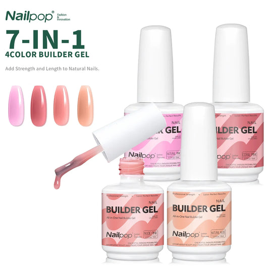 Nailpop 7-in-1 Builder Nail Gel HEMA/TPO Free Fast Building Gel Nail Polish 8 Colors Nail Tip Reinforcement and Extension 15ml