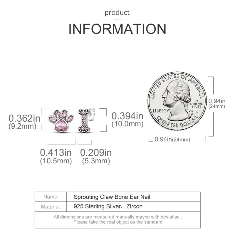 Original 925 Sterling Silver Colorful Cute Animal Pet Stud Earrings For Women Collocation For Girlfriend Birthday Gift