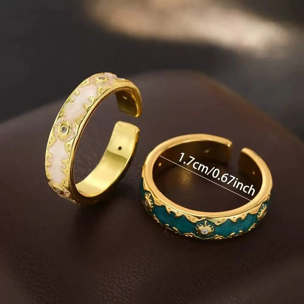 Fashion Creek Two Full Diamond Zircon Sunflower Pendants Rotating Women's Finger Rings Fashion Daily Wear Jewelry Gifts