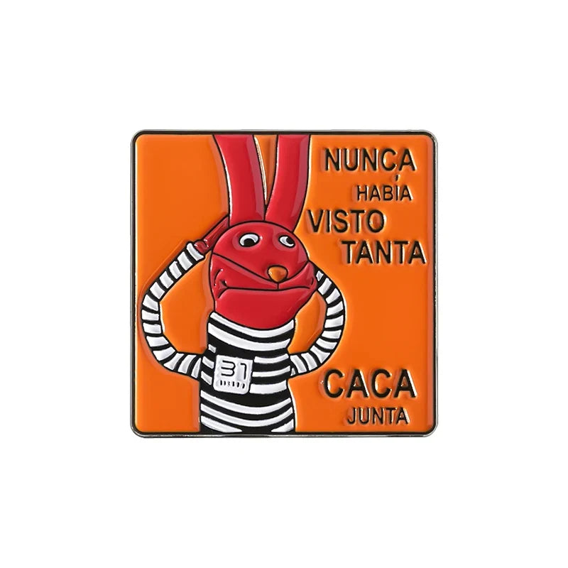 Red Rabbit Enamel Pins Custom NUNCA HABIA VISTO TANTA CACA JUNTA Brooches Lapel Badges Clothes Animal Jewelry Gift for Friends